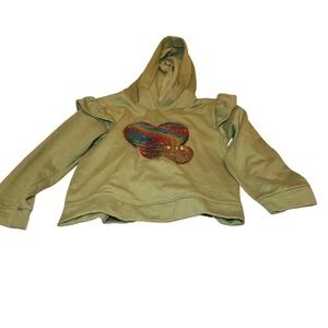My Destiny Size 4T Kids Girls Green Ruffle Sleeve Heart Sequin Hoodie.